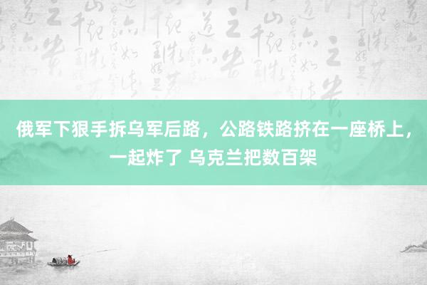 俄军下狠手拆乌军后路，公路铁路挤在一座桥上，一起炸了 乌克兰把数百架